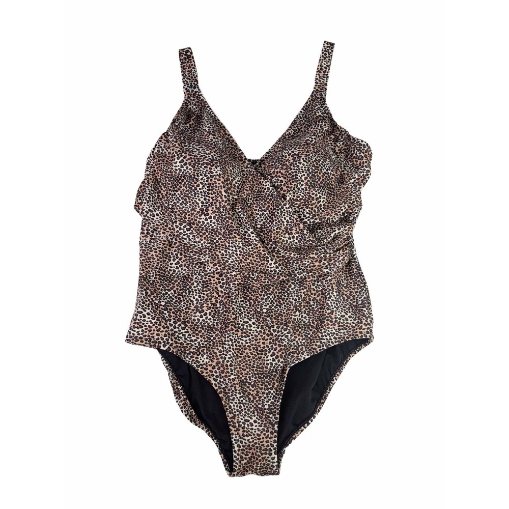 Caribbean Sand 18W One Piece Swimsuit Leopard Print Tummy Control Adjustable EUC